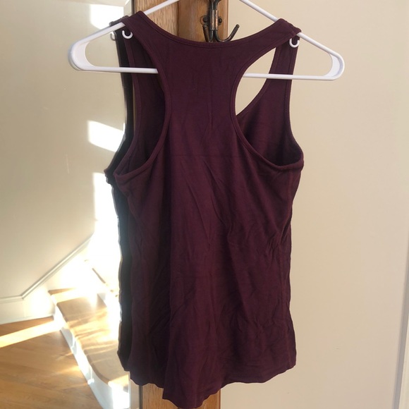 - Anjali brand yoga racer back top with shelf bra , super soft, Burgundy color - Picture 3 of 4